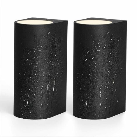 Lámpara de pared LED impermeable para exteriores, 2 focos GU10 de 6 W, lámpara de pared moderna negra mate IP65 220 V 2800 K 600 lM blanco cálido, iluminación de pared exterior para jardín, terraza, g