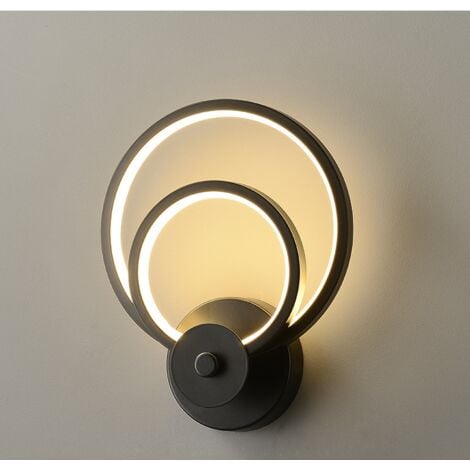 Lámpara De Pared Led Interiores Apliques De Pared Moderna Negro Aplique Pared Redonda Arte Para Dormitorio, Salón, Pasillo, Café, Blanco Cálido