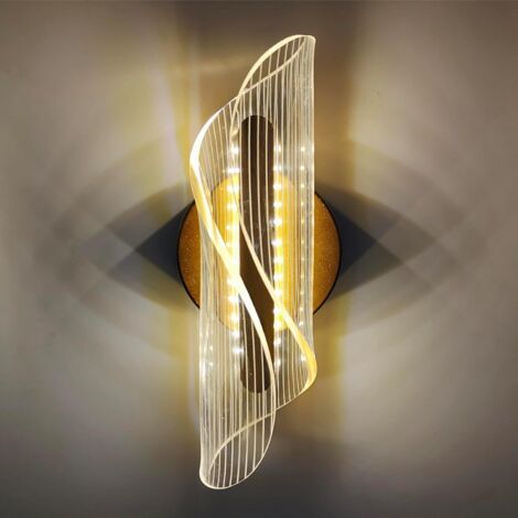 Lámpara de pared LED moderna de 10 W con espiral de acrílico y metal, iluminación de tres colores cambiantes para mesita de noche, jardín y sala de estar.