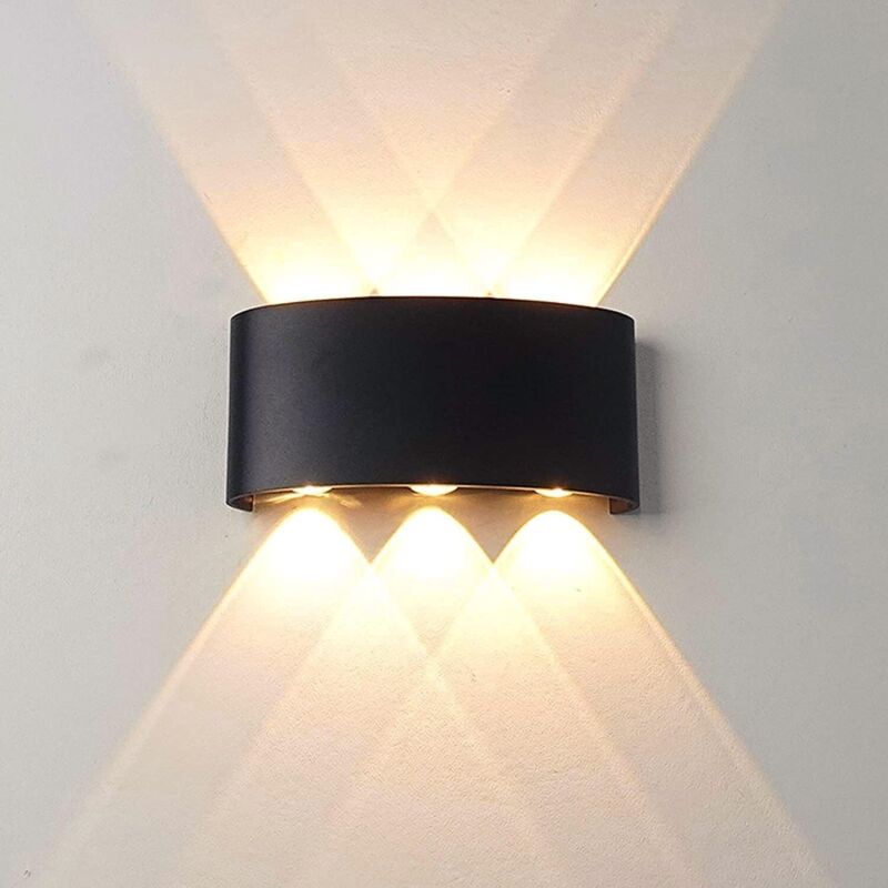 Lámpara de pared LED moderna para interiores, color blanco cálido, 6 W, carcasa negra, IP65, resistente al agua, de aluminio, para exteriores.