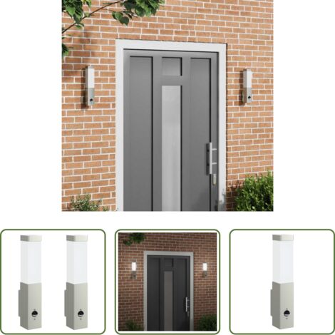 Lámpara de pared -  Luz de pared exterior 2 pcs Plateado 10.5 x 6 x 33 cm