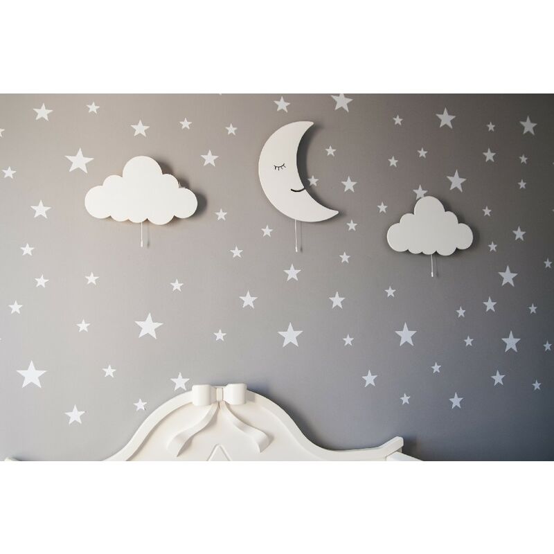 

Lampara de Pared Magic Dreams - Luna, nube, apliques - para ninos - para dormitorio - Blanco en MDF, 40 x 3 x 25 cm, 3 x LED Strip, Max 14,4 W, 600LM