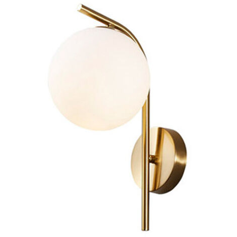 Lámpara de pared moderna y creativa con pantalla esférica de cristal, casquillo E27, acabado dorado, apliques de pared, iluminación de pared con personalidad para dormitorio, sala de estar o pasillo.