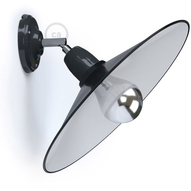 

Creative Cables - Lampara de pared o techo de porcelana orientable 90° con pantalla Swing | Sin bombilla - Negro - Negro