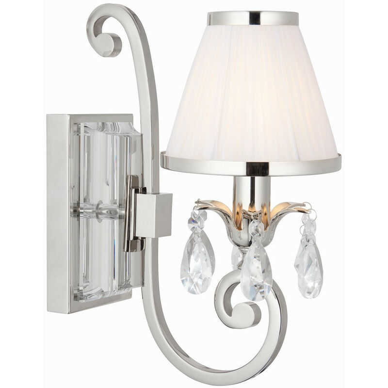 

Interiors Oksana Nickel - Lámpara de pared con vela de 1 luz para interior, placa de níquel pulido con pantalla blanca, E14