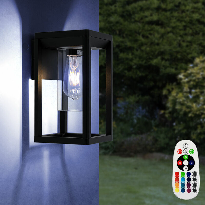 

Lámpara de pared exterior para patio, lámpara de techo, jaula de ALU, CONTROL REMOTO en un juego que incluye bombillas LED RGB