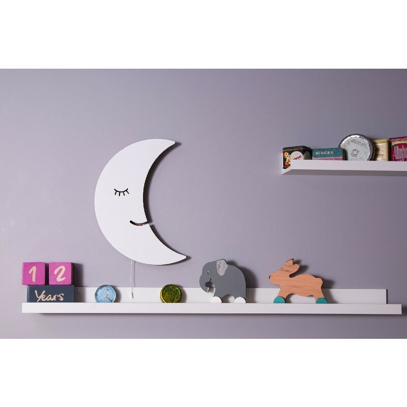 

Lampara de Pared Smiling Moon - Luna, apliques - para ninos - para dormitorio - Blanco en MDF, 25 x 3 x 40 cm, 1 x LED Strip, Max 14,4 W, 600LM