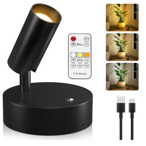 Lámpara de pared táctil regulable, foco magnético inalámbrico, rotación de 350°, recargable, ideal para cocina y dormitorio (negro)