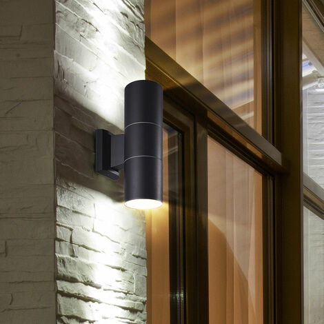 Lámpara de pared UP DOWN para exterior, jardín negro, focos de ALU, luz de balcón, terraza, en un juego que incluye bombillas LED