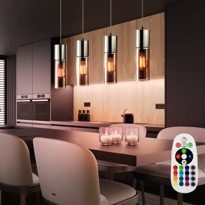 

Foco de techo cilíndrico de vidrio para comedor con luz colgante CONTROL REMOTO en un juego que incluye bombillas LED RGB