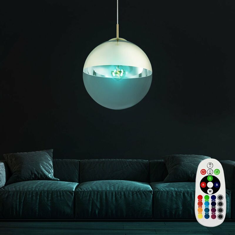 

Lámpara colgante, regulable, bola de cristal, lámpara colgante de techo, mando a distancia en un set que incluye bombillas LED RGB