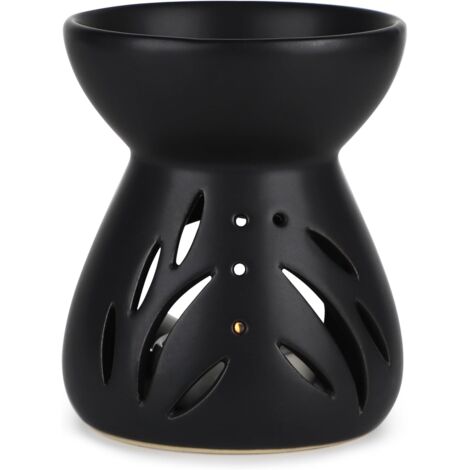 Lámpara de perfume de cerámica, quemador de aceites esenciales con cuchara para velas, quemador de aceite para decoración del hogar, difusor de aroma en forma de embudo (negro)