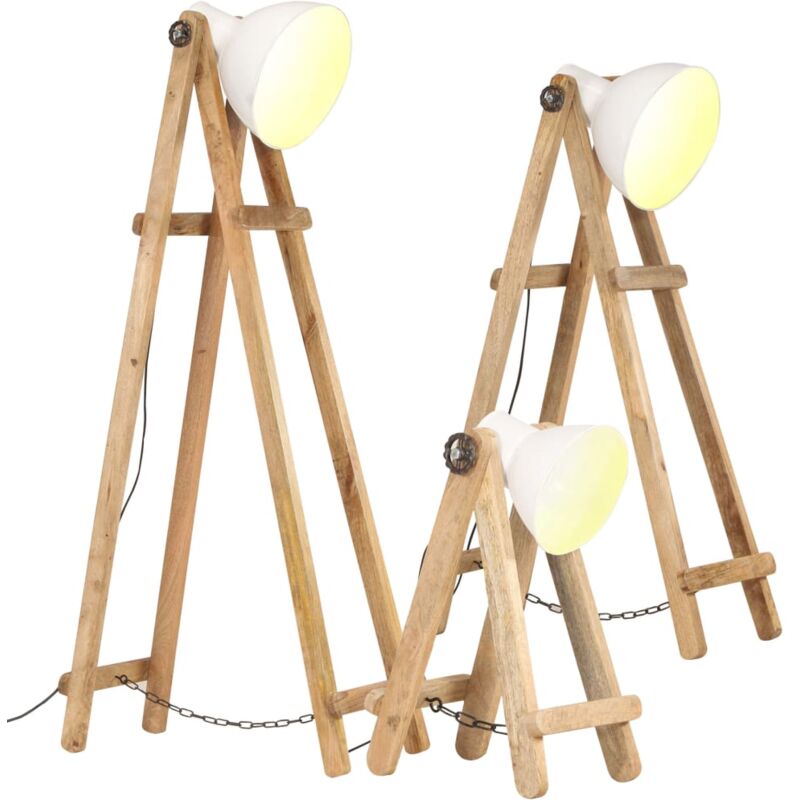 

Lámpara de pie 3 piezas madera maciza de mango blanco E27 - Blanco - Vidaxl