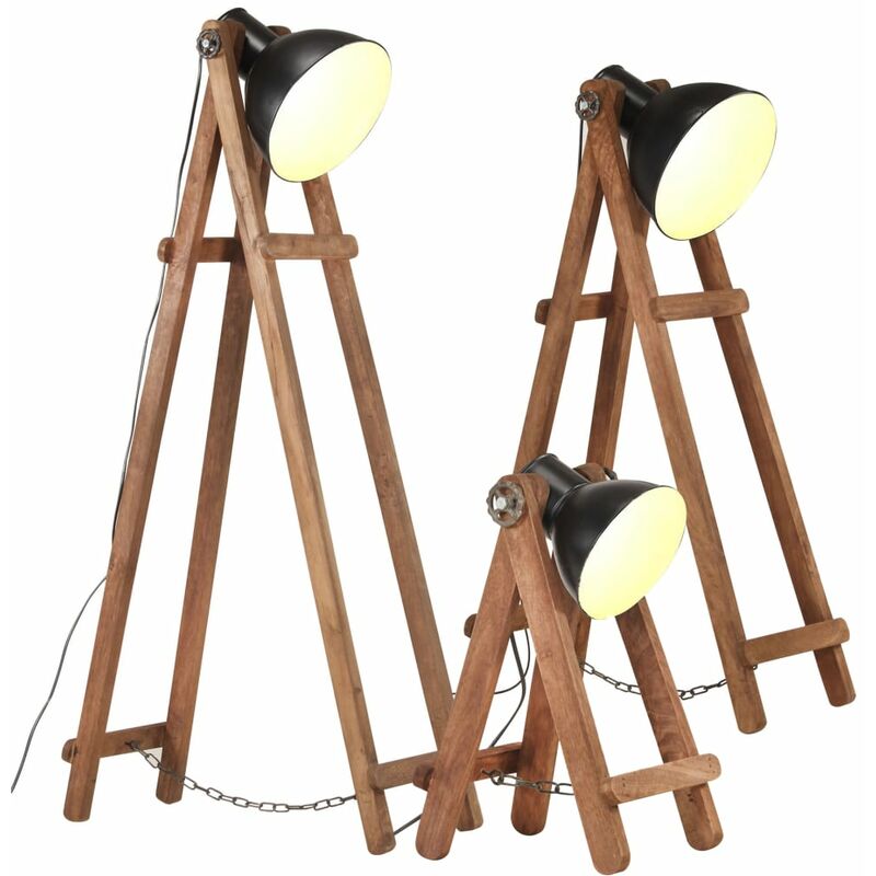 

Lámpara de pie 3 pzas madera maciza de mango negro E27