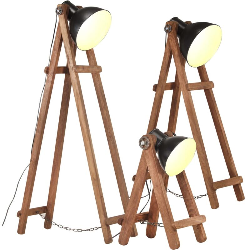 

Lámpara de pie 3 pzas madera maciza de mango negro E27 - Negro - Vidaxl