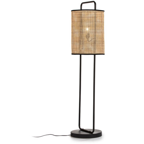 Lampara De Pie 34X34X135 Metal Negro/Ratan Natural