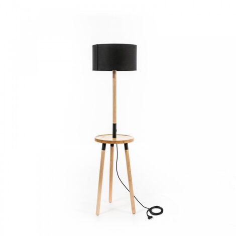 Lámpara de pie Acrux en tela negra y madera STS - 40cm x 40cm x 135cm