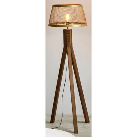 Lampara De Pie Addis Tripode Con Pant. Rejilla Oro 145 Cms. 45Dx145 Cms