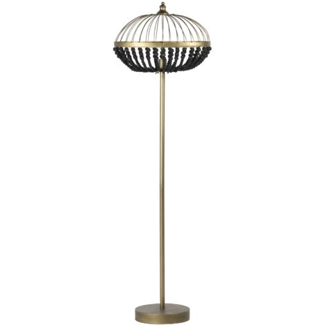 Lampara De Pie Bolas Metal Madera 50X30X165 Cm