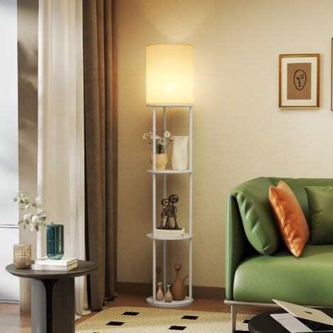Lámpara de Pie con Estantes con 3 Temperaturas de Color Control Remoto para Salón Dormitorio Oficina Blanco