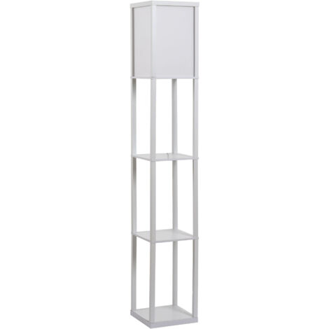 Lámpara de Pie con Estantes de Almacenaje, Lámpara Moderna, Bombilla E27, para Salón, Dormitorio, Oficina, Blanco