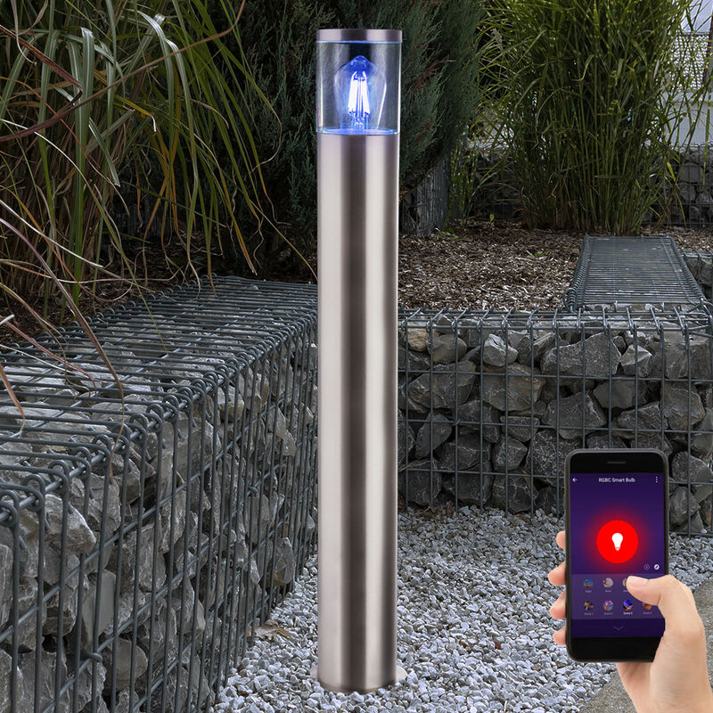 

Lámpara de pie de acero inoxidable, aplicación de control de voz, lámpara de temporizador de ruta de jardín en un juego que incluye bombillas LED RGB
