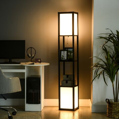 Lámpara de Pie de Madera con Estante para Bombilla E27 Potencia Máx. 40W Lámpara Moderna 26x26x156 cm Negro y Blanco