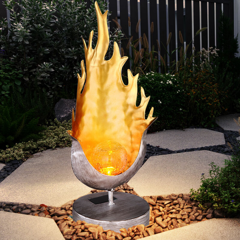 

Lámpara de pie de mesa solar LED llama diseño craquelado bola de cristal luz jardín iluminación exterior