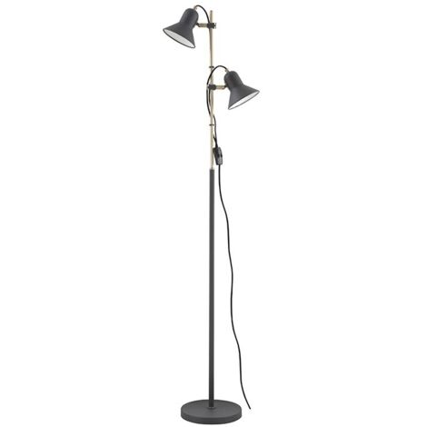 Lámpara de Pie de Metal Gris y Dorado con 2 Focos Orientables