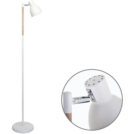 Lámpara de Pie DELZA 1xE27 Al.147xD.33cm Blanco/Madera Natural