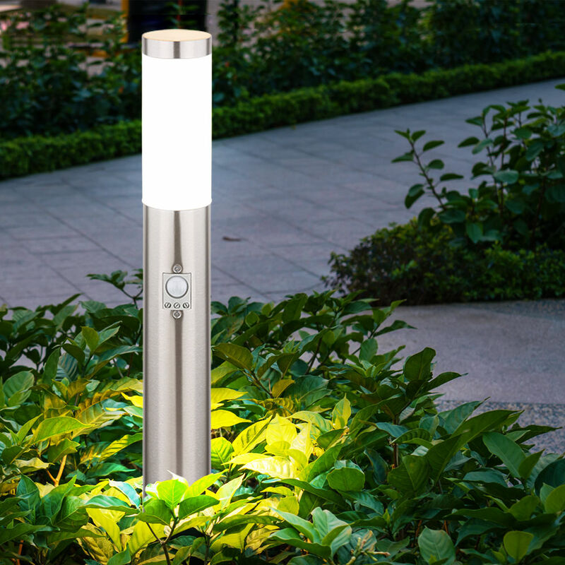 

Lámpara de pie, detector de movimiento, lámpara de lago para parque al aire libre, acero inoxidable en un juego que incluye bombillas LED