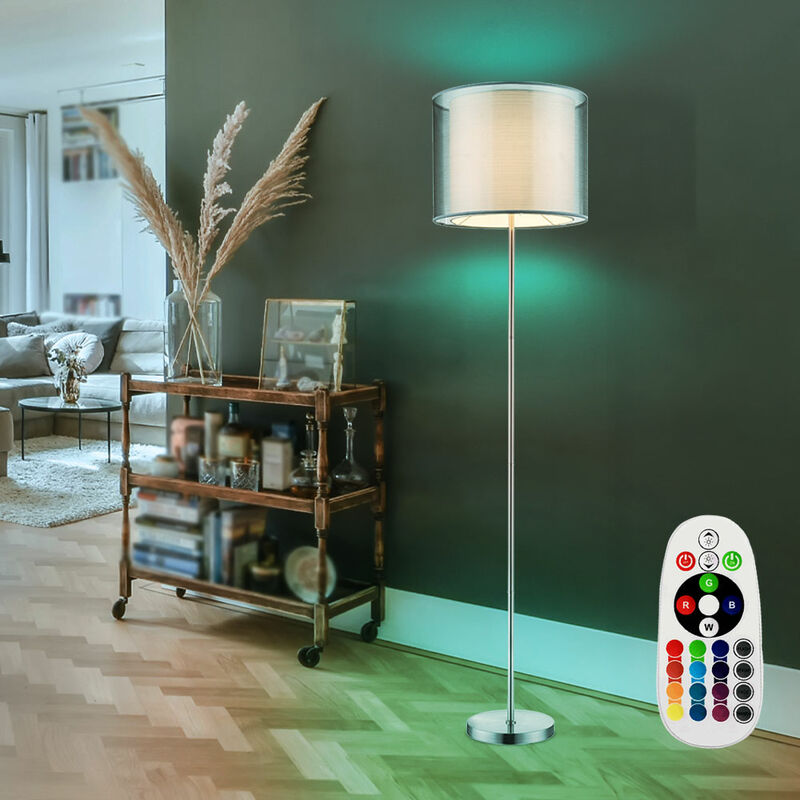

Lámpara de pie, atenuador, soporte, foco, control remoto, reflector de techo, lámpara gris en un juego que incluye bombillas LED RGB