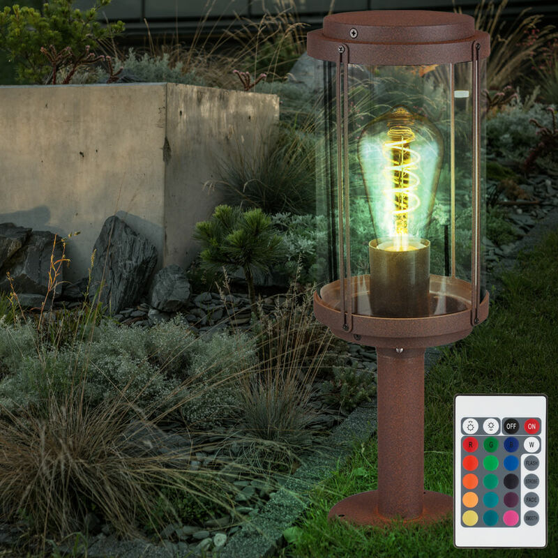 

Lámpara de pie para exterior Base de ALU Luz para terraza Óxido CONTROL REMOTO en un juego que incluye bombillas LED RGB