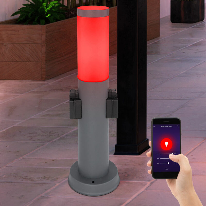 

Lámpara de pie inteligente para exteriores, enchufes de jardín, base de luz, aplicación regulable, control de teléfono móvil en un conjunto que