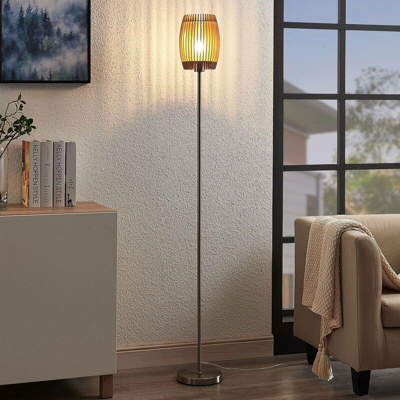 

Lámpara de pie Jemile pantalla de listón de abedul