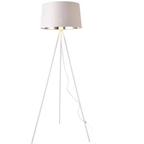 Lámpara de pie lámpara trípode Manchester E27 metal textil altura 150 cm plata blanco 030007326