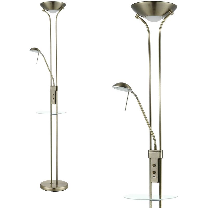 

Lúzete - Lámpara De Pie Led Aymerick 18W+5W 3000K Usb Pavón