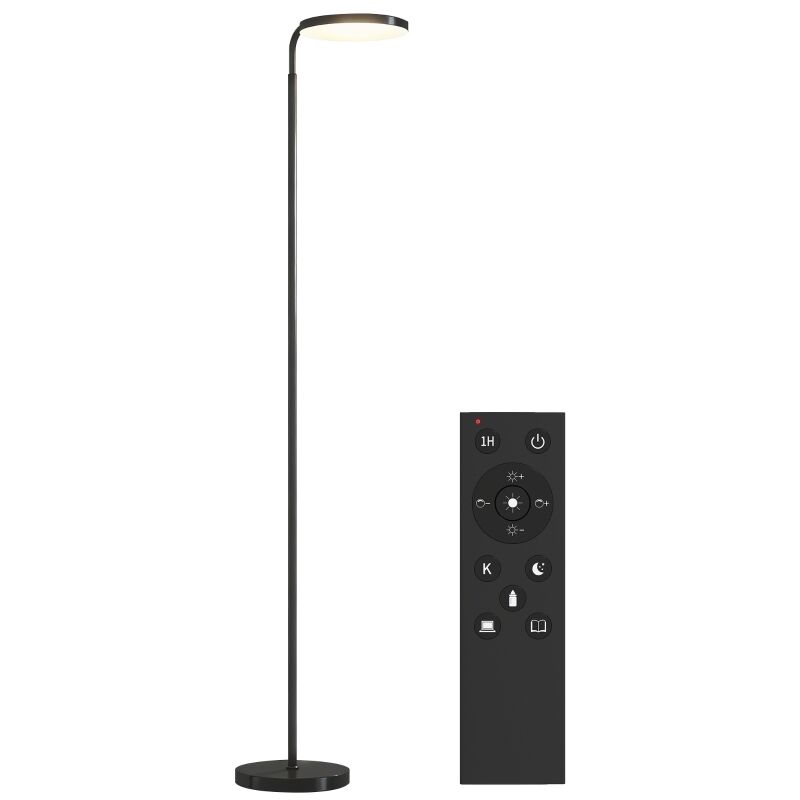 Lámpara de pie LED, control remoto magnético, ajustable y giratoria de forma flexible, metal, negro