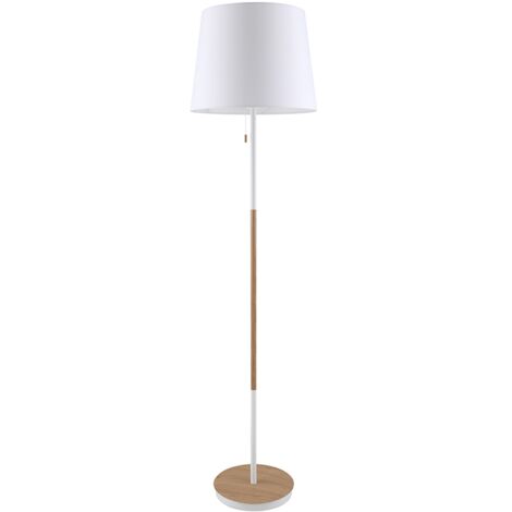 LAMPARA DE PIE MADERA BLANCO E27