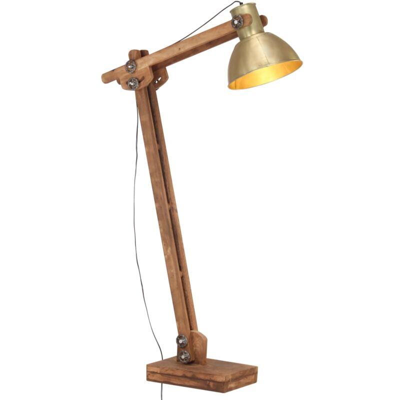 

Lámpara de pie madera maciza de mango latón E27 - Oro - Vidaxl