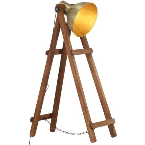 Lámpara de pie madera maciza de mango latón E27