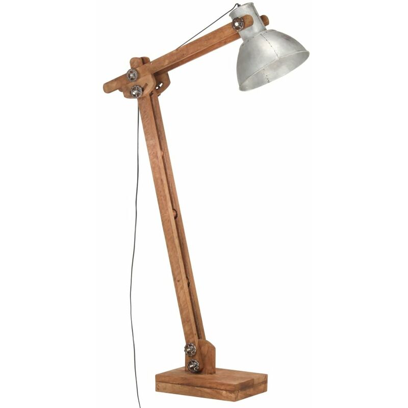 

Lampara de pie madera maciza de mango plateada E27