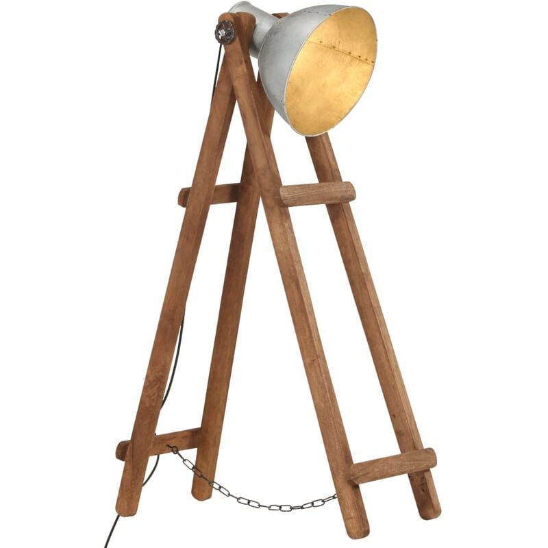 

Lámpara de pie madera maciza de mango plateada E27