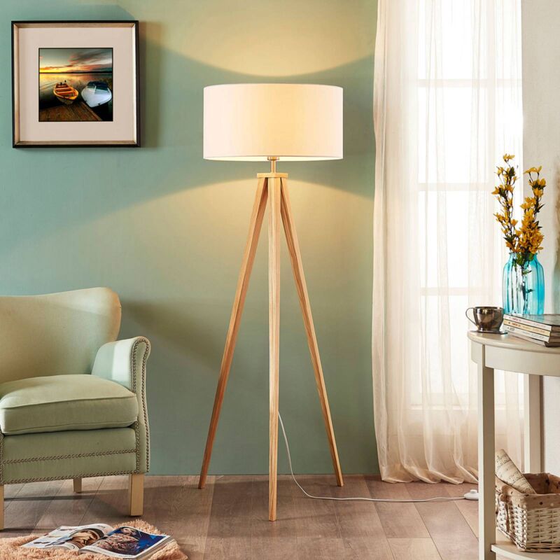

Lámpara de pie madera Mya pantalla blanca 3 patas
