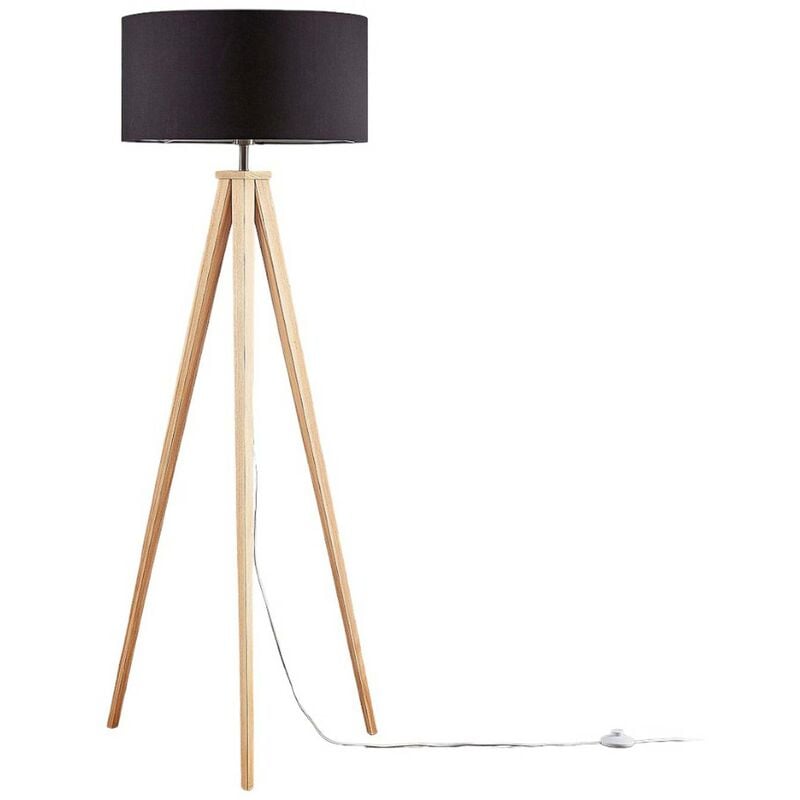 

Lámpara de pie madera Mya pantalla de tejido negro