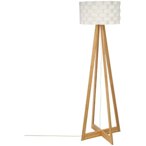 Lámpara de pie 'Moki' - bambú y blanco - A. 150 cm - Atmosphera créateur d'intérieur