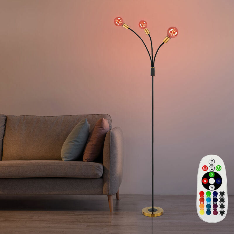 

Lámpara de pie, móvil, lámpara de pie con control remoto, atenuador BLACK GOLD en un juego que incluye bombillas LED RGB