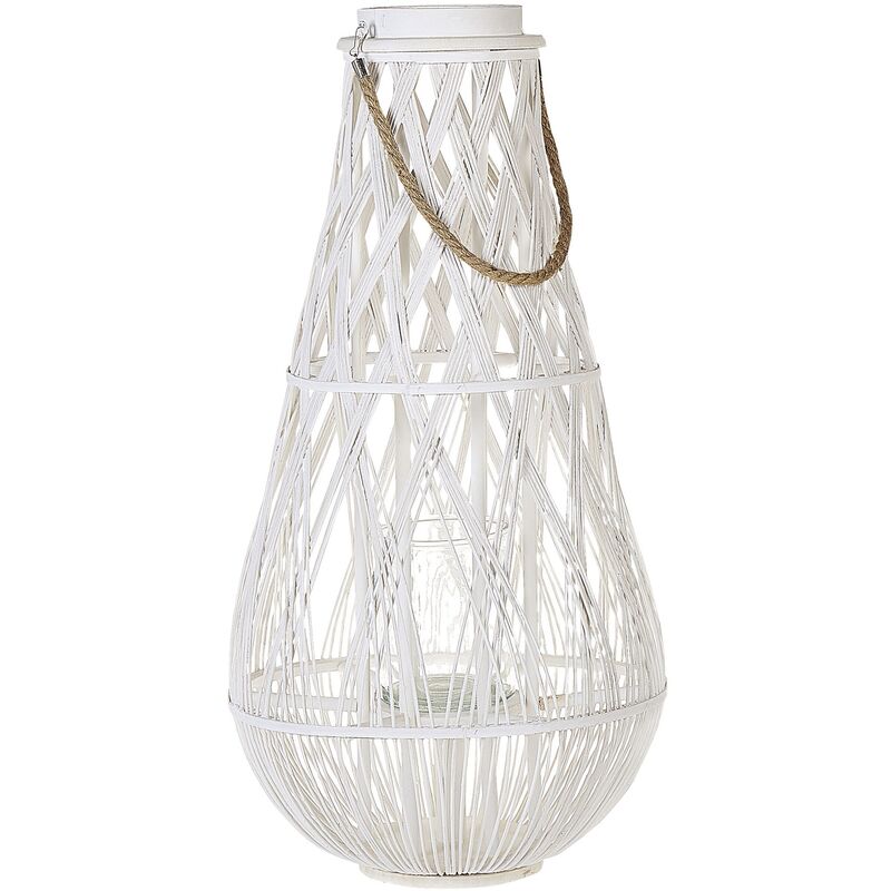 Linterna de madera de bambú blanco y cristal 75 cm interior exterior escandinavo Tonga