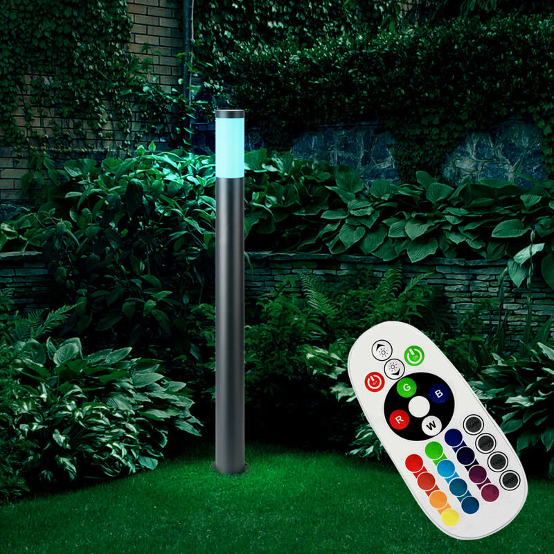 

Lámpara de pie para exterior antracita CONTROL REMOTO Columna de acero inoxidable para jardín Cambiador de color para patio Luz regulable en un juego