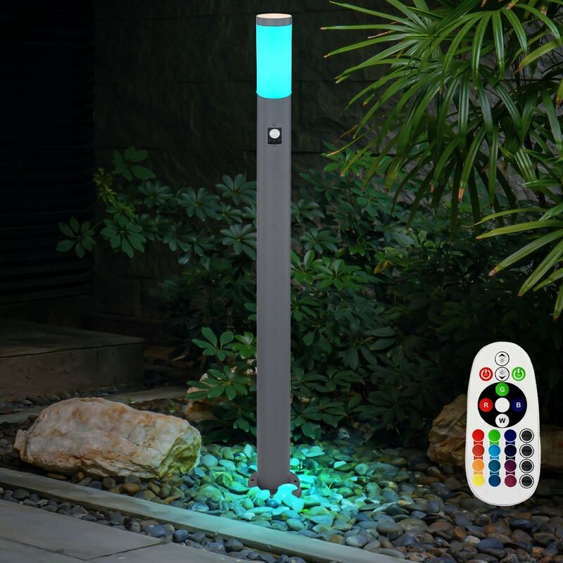

Lámpara de pie para exteriores, control remoto, detector de movimiento de jardín, columna de luz de acero inoxidable, regulable en un juego,